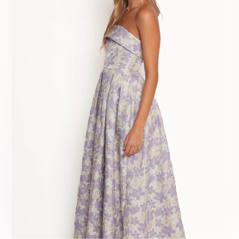 Lavender and cream strapless dress